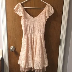 Pink flowery laced dress.